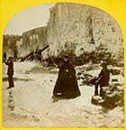 Fort steps with people on beach [Stereoview]